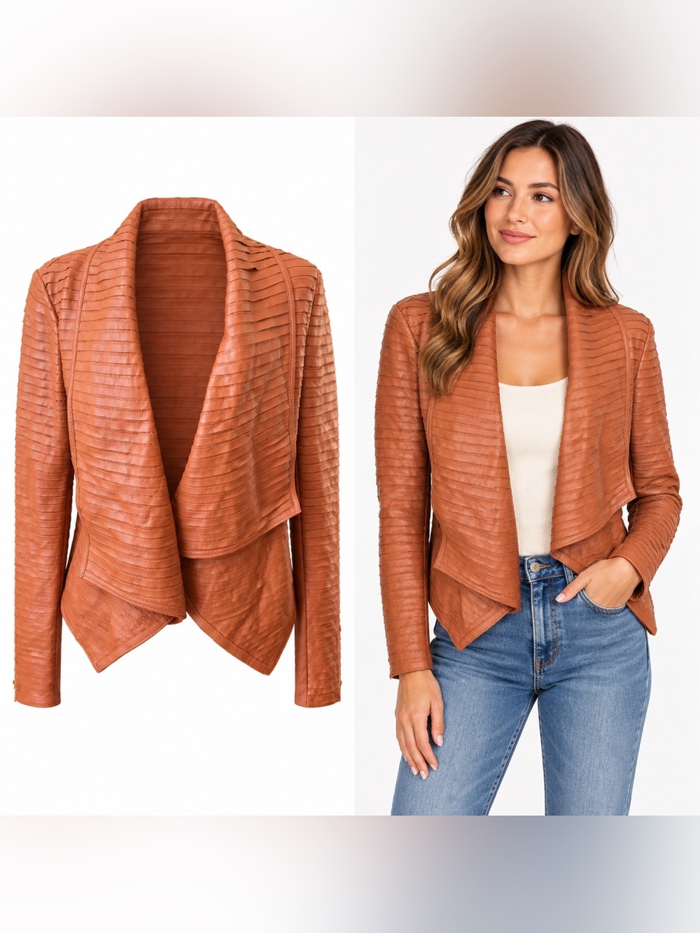 Marciano Shayna Drape Brown Lamb Leather Moto Jacket Size 8